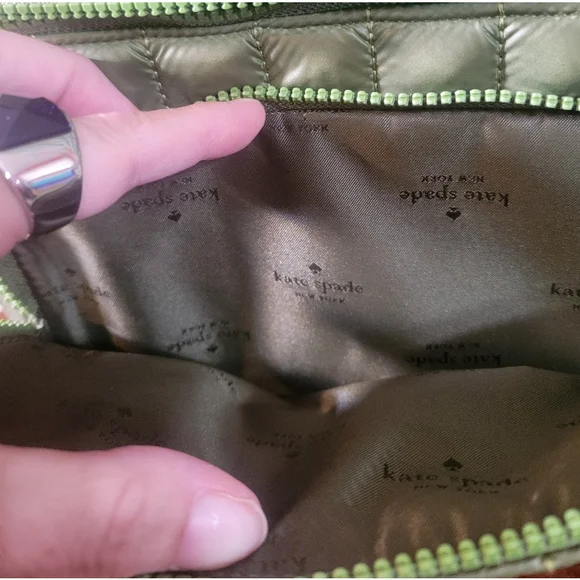 Kate Spade New York Quilted Green Nylon Puffer Mini/Medium Zip Backpack - Picture 6 of 15